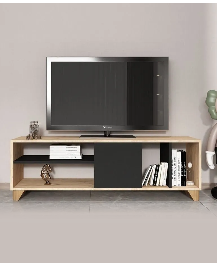 Antrasit Detaylı -Tv Sehpası Raflı Tv Ünitesi Televizyon Sehpası resmi