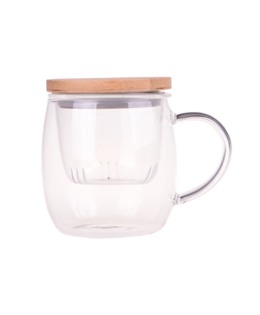 Dani Bambu Kapaklı Cam Kupa 350 ml resmi
