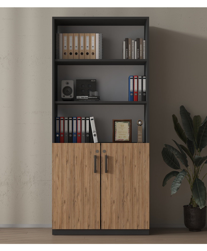 Antrasit Gövde Kilitli Ahşap 2 Kapak Detaylı Ofis Dolabı resmi