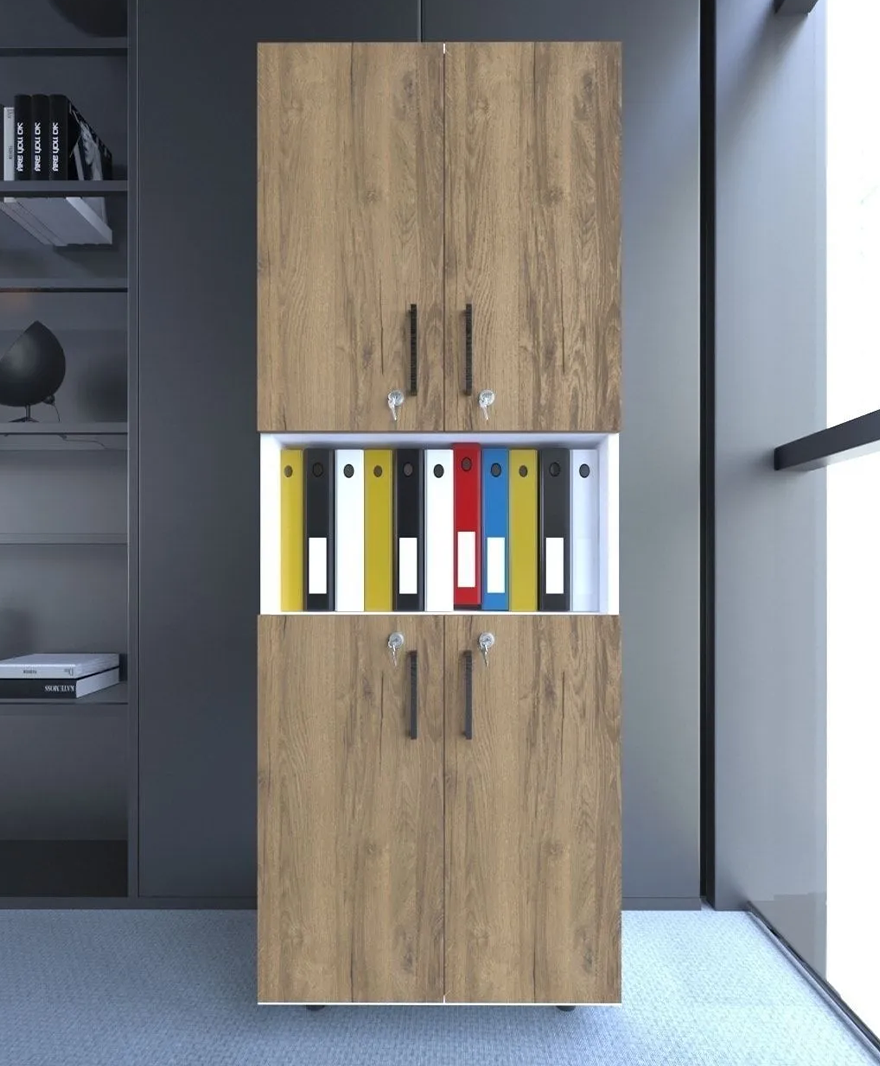 Beyaz Gövde Ahşap 4 Kilitli Kapak Ofis Dolabı resmi