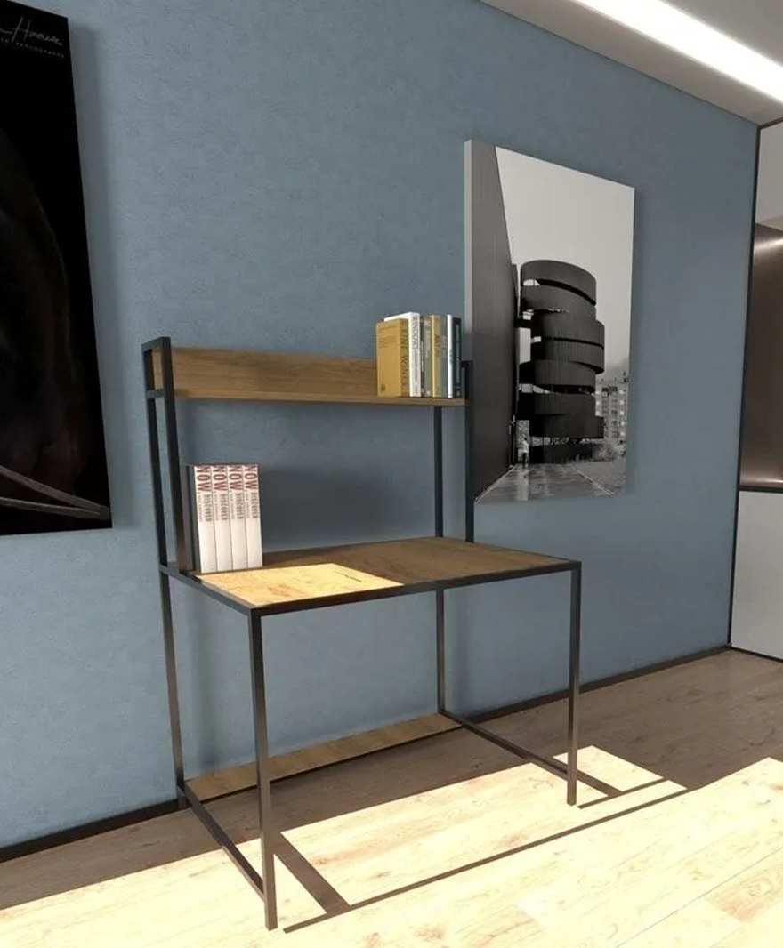 Ahşap Metal Raflı Çalışma Masası resmi