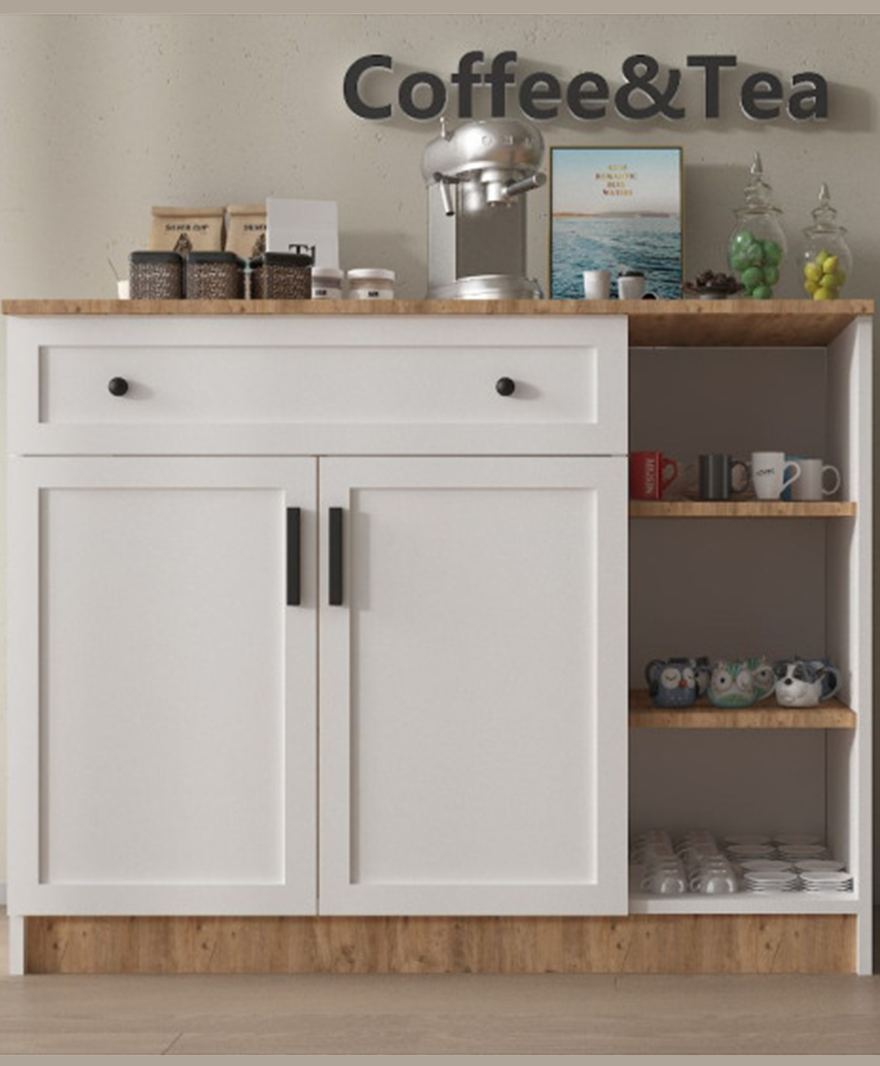 Açık raflı modern kahve köşesi resmi