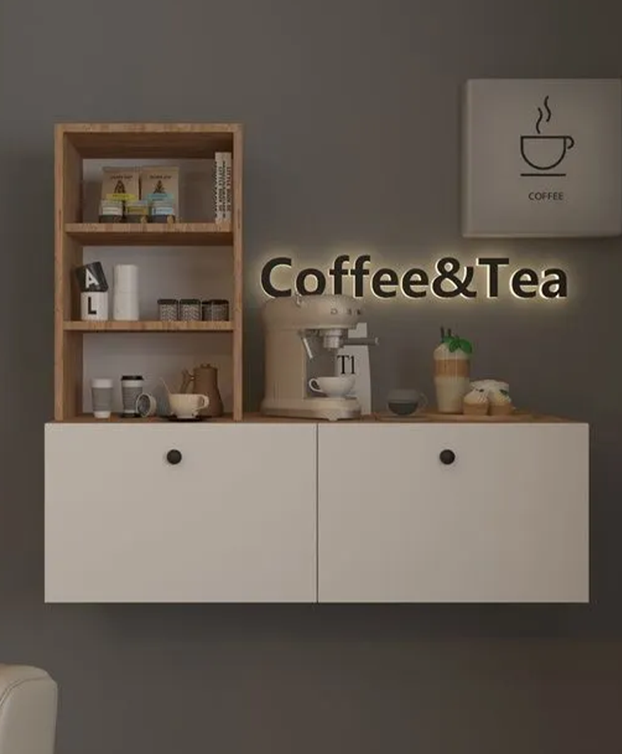 Kahve Köşesi Kapaklı -Raflı Çok Amaçlı Mutfak Dolabı resmi