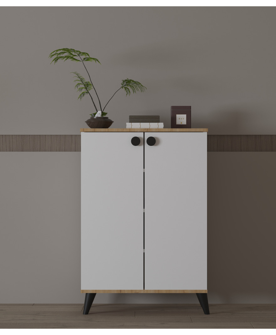 Beyaz-Antrasit 2 Kapaklı Ayakkabılık resmi