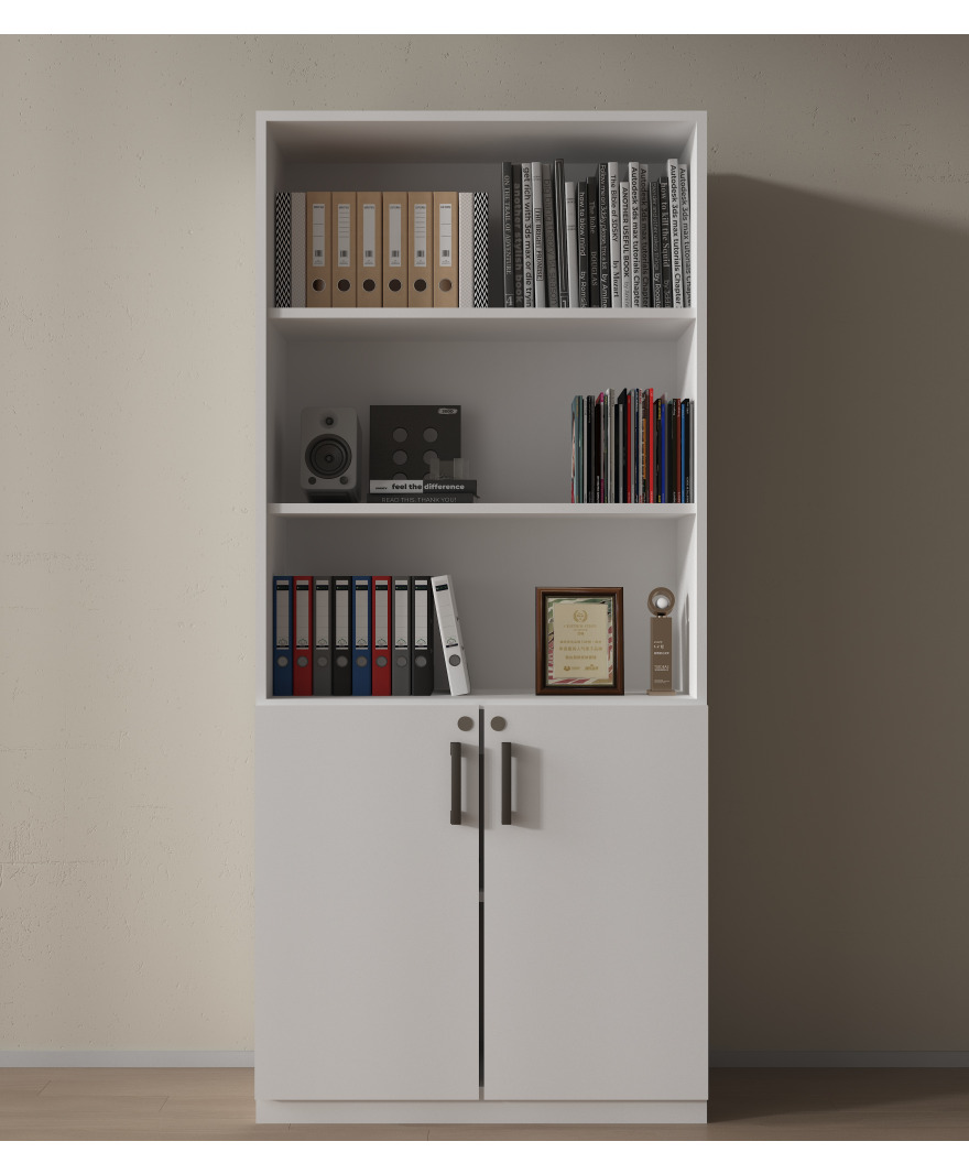 Beyaz Kilitli 2 Kapak Detaylı Ofis Dolabı resmi