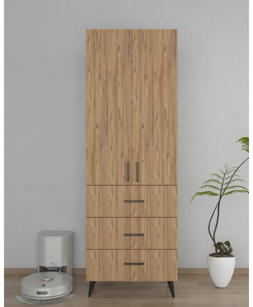 Safir Meşe 2 Kapaklı 3 Çekmeceli Çok Amaçlı Dolap resmi