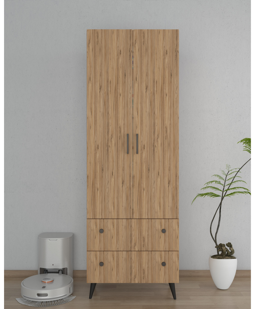 Safir Meşe 2 Kapaklı 2 Çekmeceli Çok Amaçlı Dolap resmi