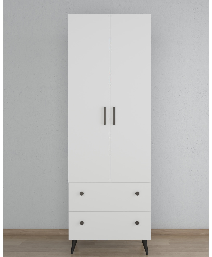 Beyaz 2 Kapaklı 2 Çekmeceli Çok Amaçlı Dolap resmi