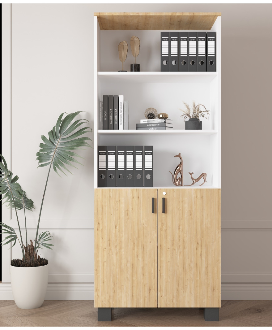 Safir Meşe Kilitli 2 Kapaklı Ofis Dolabı resmi