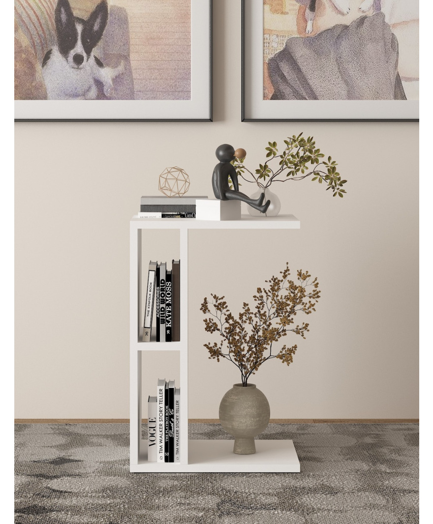 Beyaz Raflı Koltuk Yanı Sehpa resmi