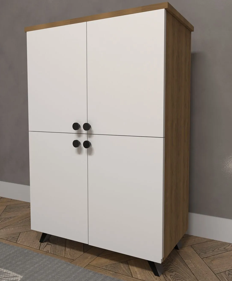 Dekoratif Ahşap-Beyaz 4 Kapaklı Ayakkabılık resmi