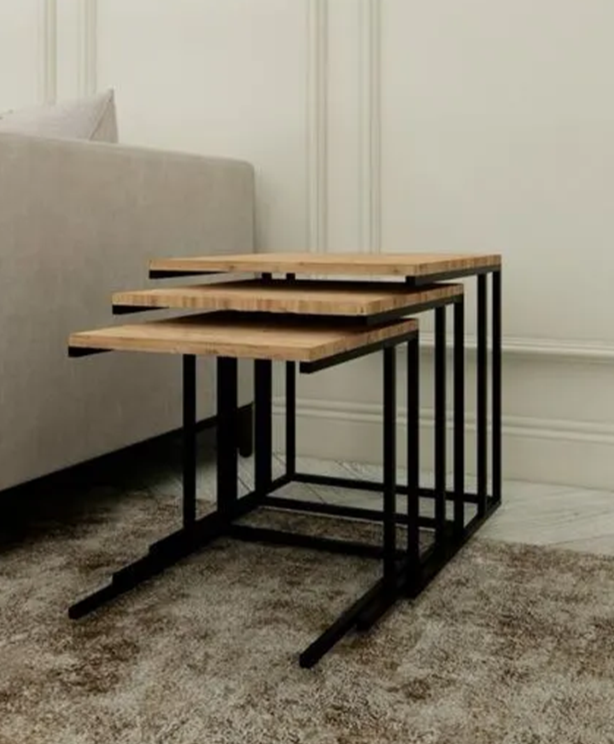 3'Lü Metal Ahşap Zigon Sehpa resmi