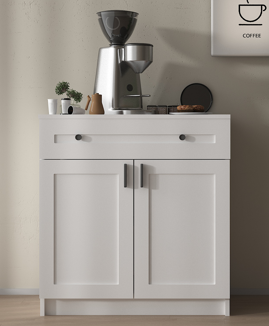Modern Kahve Köşesi Beyaz Mutfak Dolabı resmi