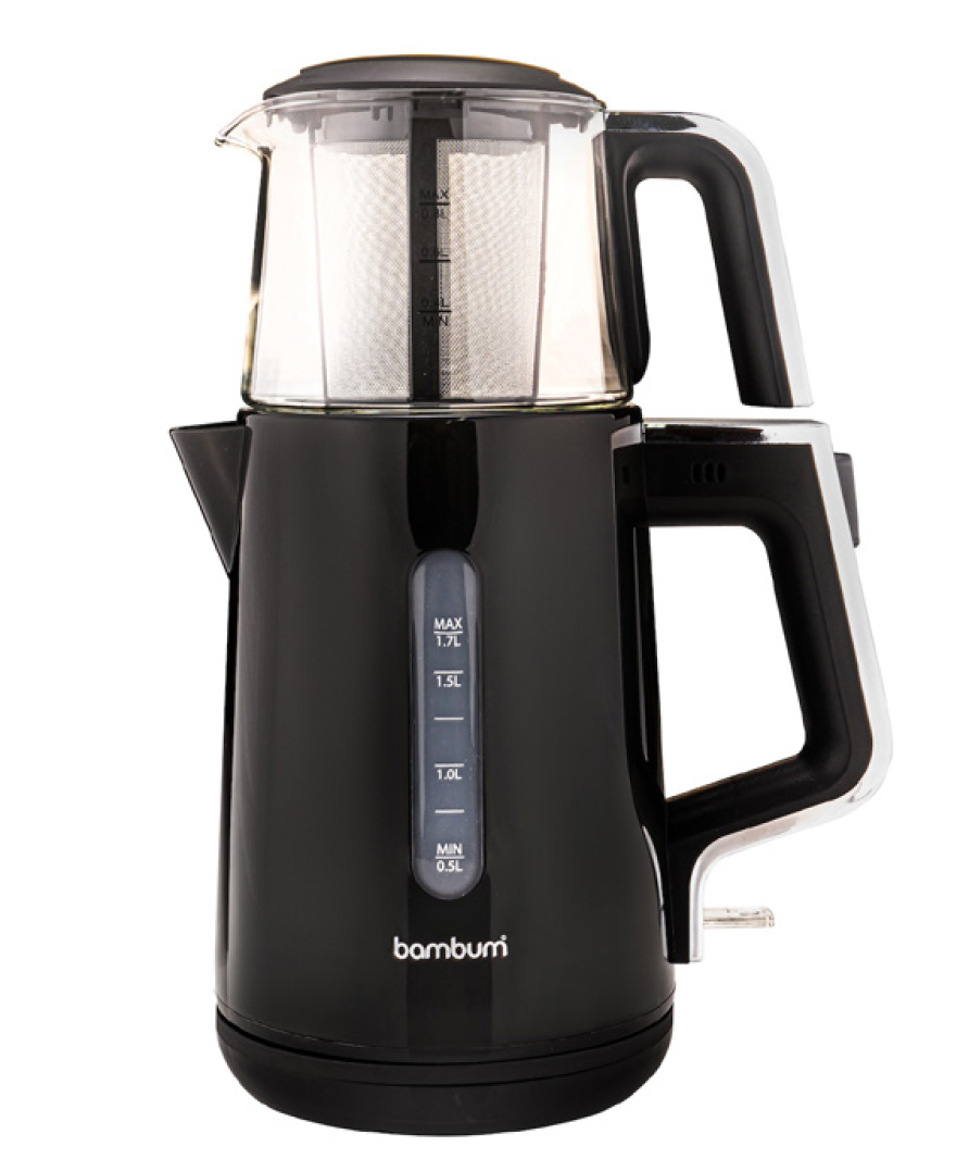 Force Cam Demlikli Çay Makinesi Siyah resmi