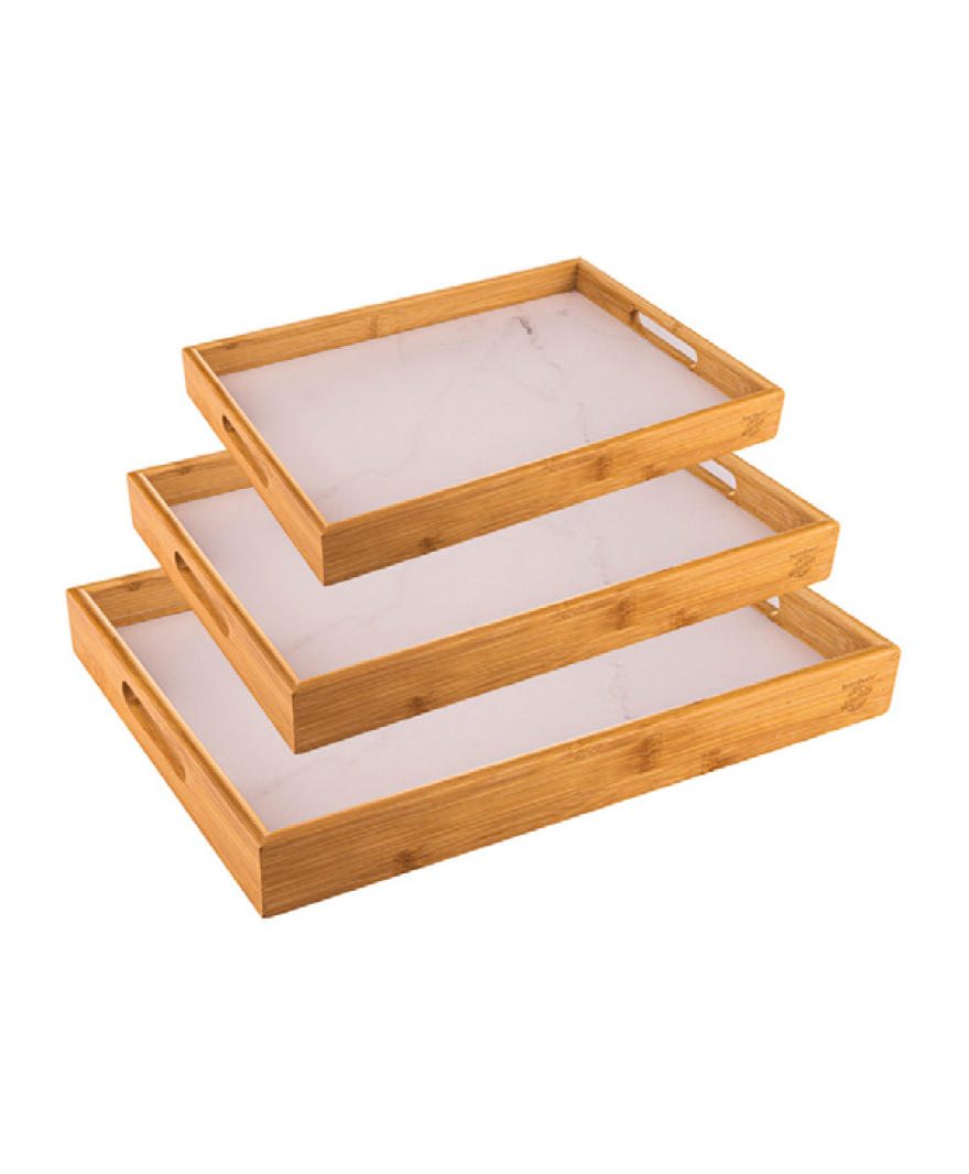 Marbella 3’lü Mermer Desenli Tepsi Beyaz resmi